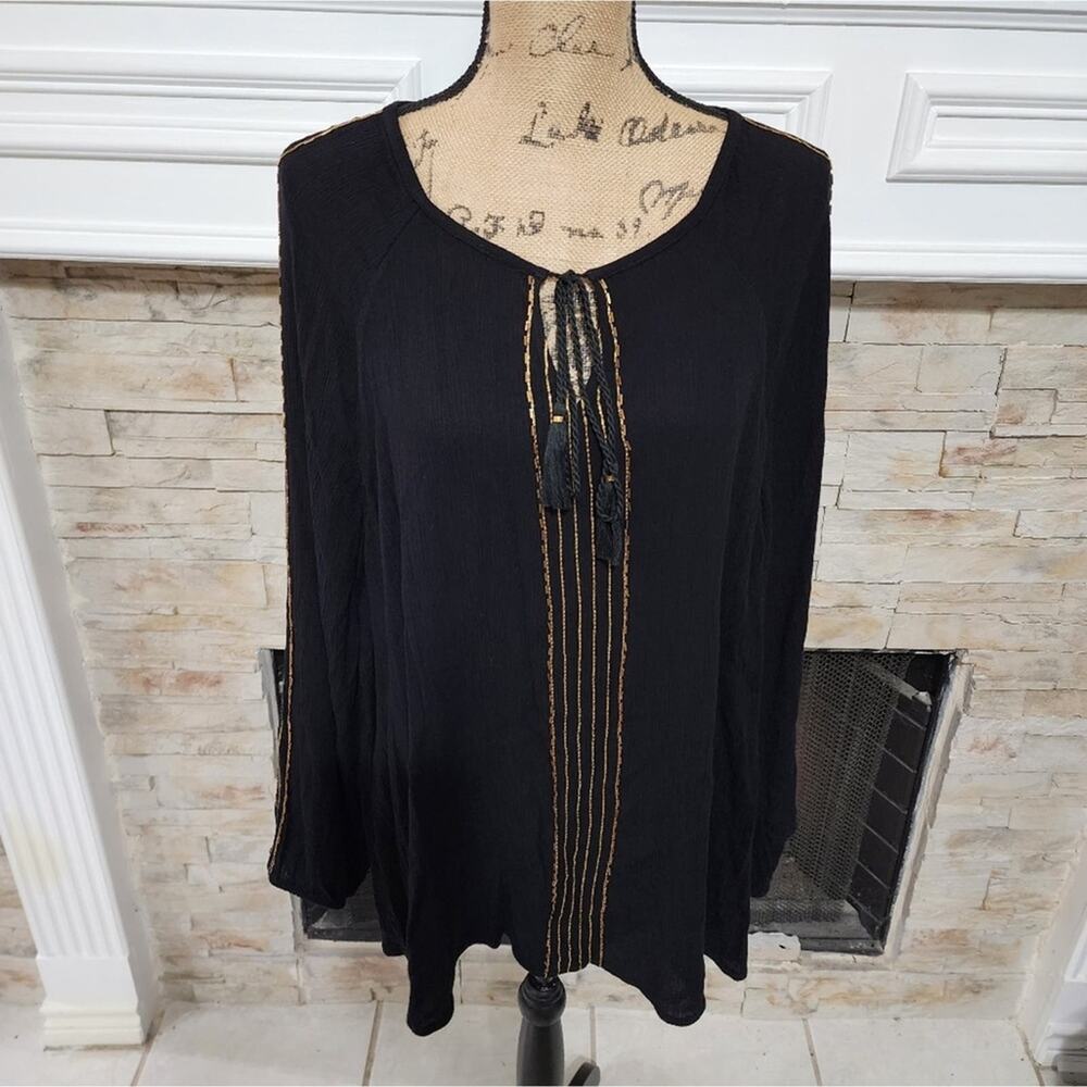 Lane Bryant black boho gold trimmed blouse plus size 18 20 2X new!!